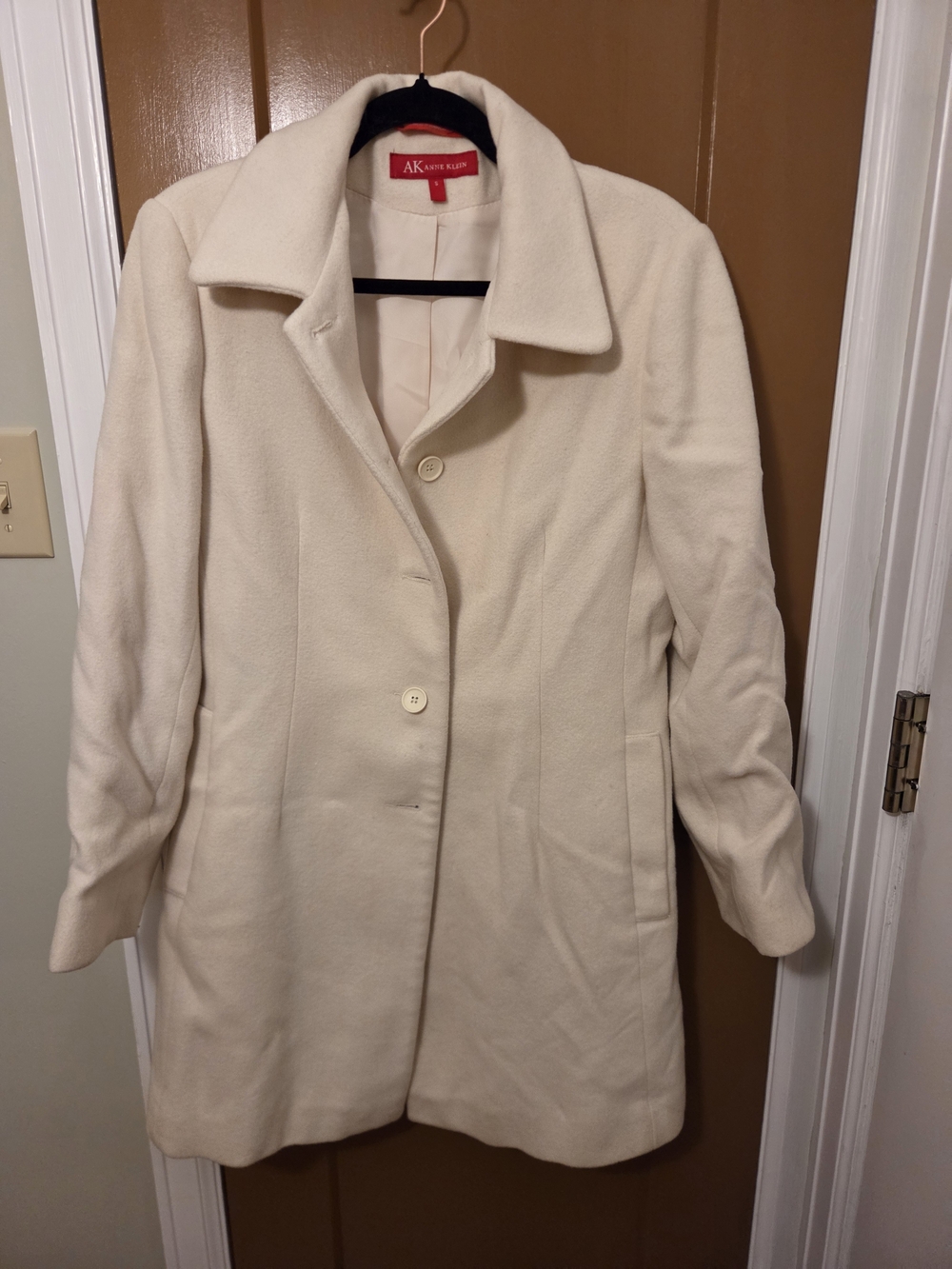 Anne Klein Cream Single-Breasted Pea Coat